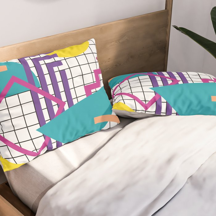 Memphis Pattern - 80s Retro White Pillow Sham Gallery Image 2