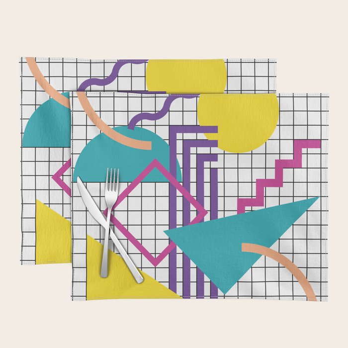 Memphis Pattern - 80s Retro White Placemat Gallery Image 1