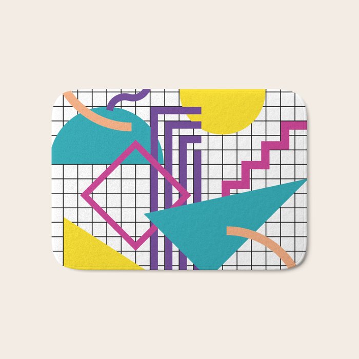 Memphis Pattern - 80s Retro White Bath Mat Gallery Image 1