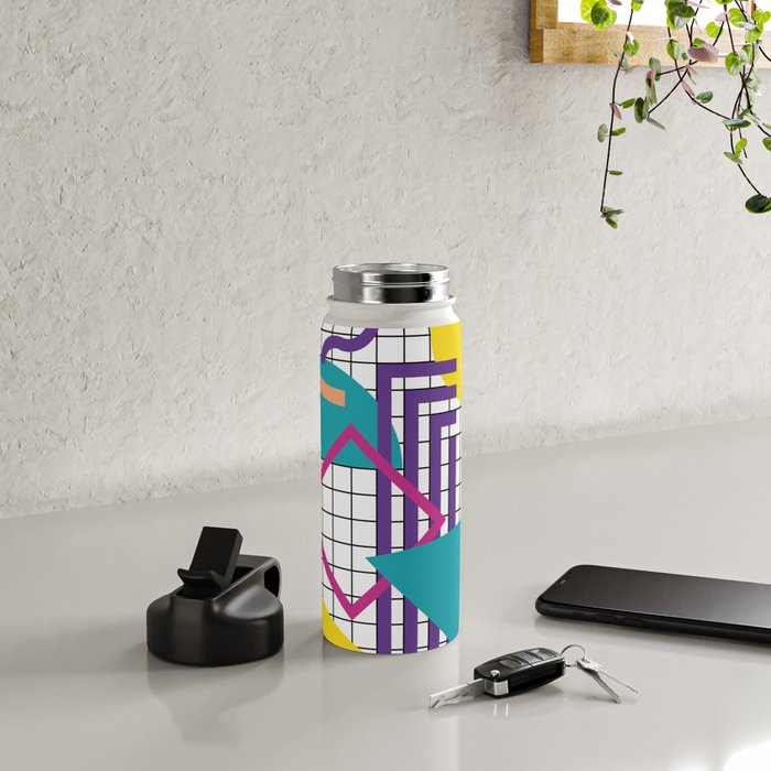 Memphis Pattern - 80s Retro White Water Bottle Gallery Image 4