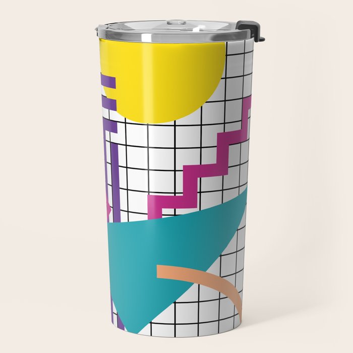 Memphis Pattern - 80s Retro White Travel Mug Gallery Image 2