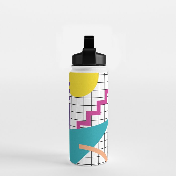 Memphis Pattern - 80s Retro White Water Bottle Gallery Image 2