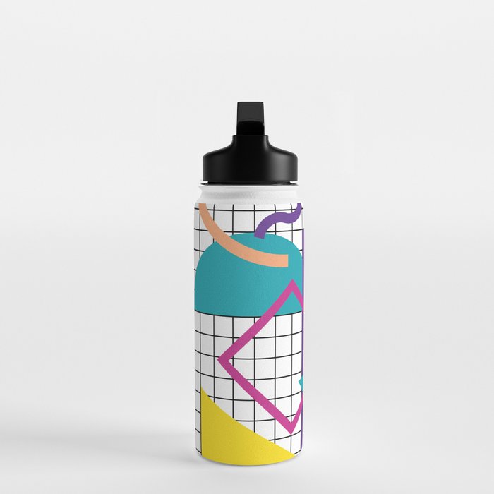 Memphis Pattern - 80s Retro White Water Bottle Gallery Image 3