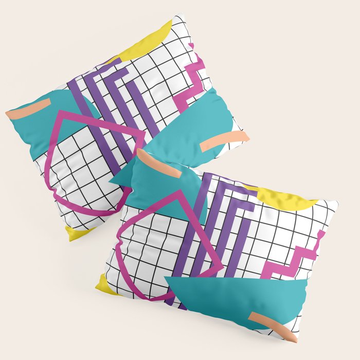 Memphis Pattern - 80s Retro White Pillow Sham Gallery Image 3