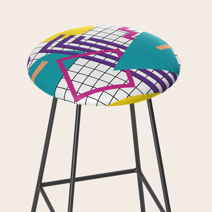 Memphis Pattern - 80s Retro White Stool Gallery Image 2
