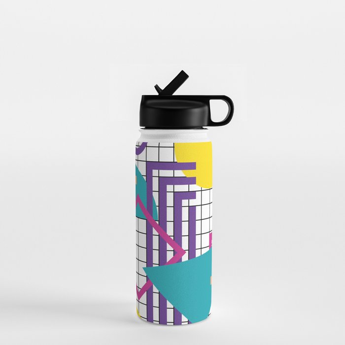 Memphis Pattern - 80s Retro White Water Bottle Gallery Image 1
