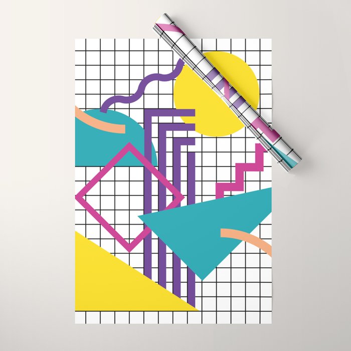 Memphis Pattern - 80s Retro White Wrapping Paper Gallery Image 1