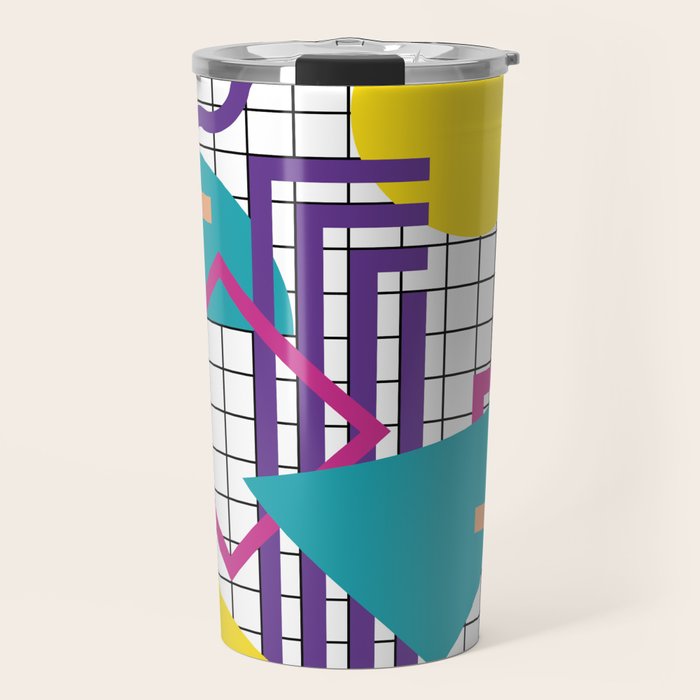 Memphis Pattern - 80s Retro White Travel Mug Gallery Image 1