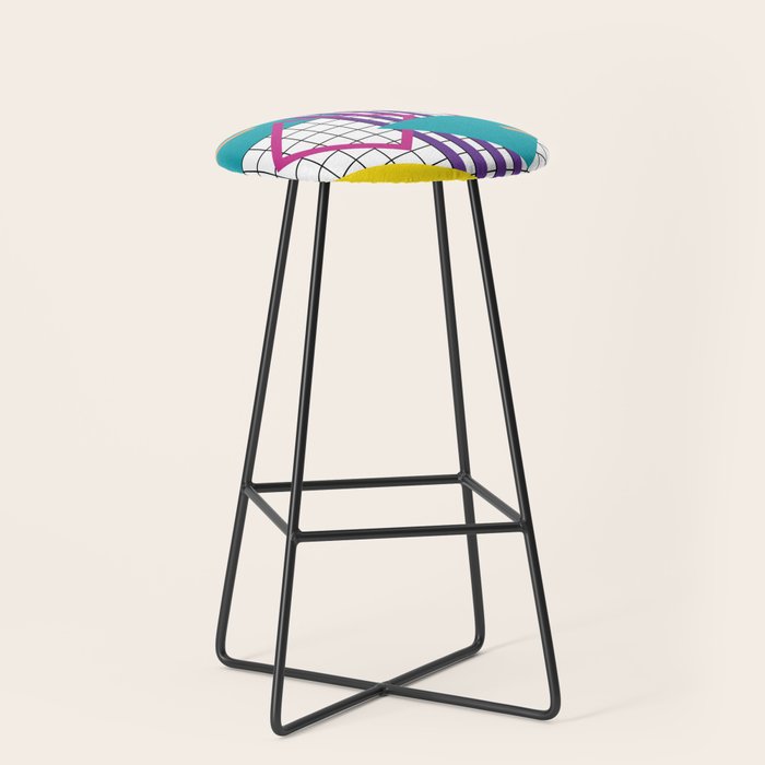 Memphis Pattern - 80s Retro White Stool Gallery Image 1