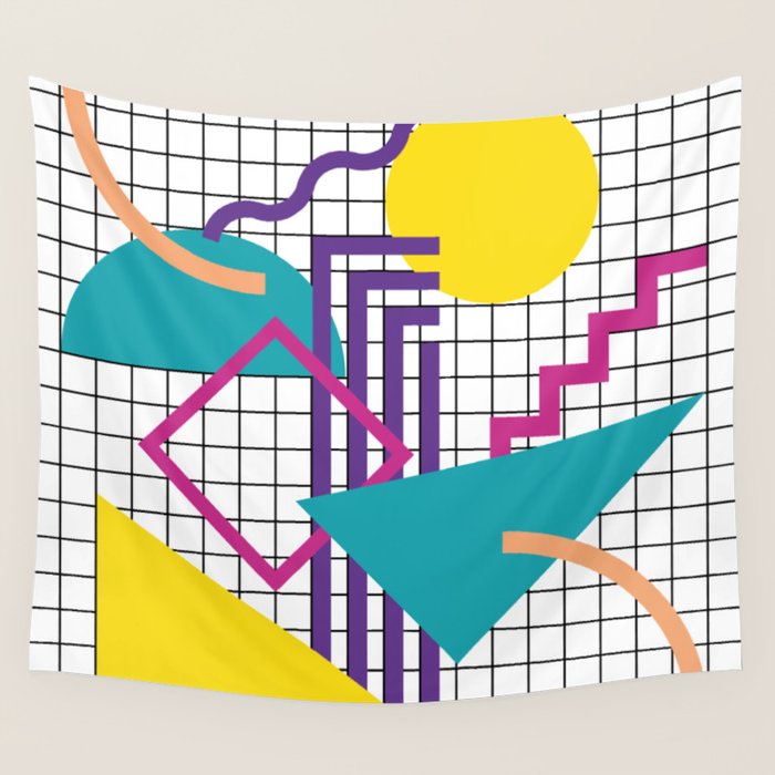 Memphis Pattern - 80s Retro White Wall Tapestry Gallery Image 4