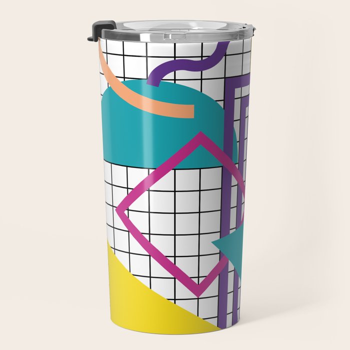 Memphis Pattern - 80s Retro White Travel Mug Gallery Image 3