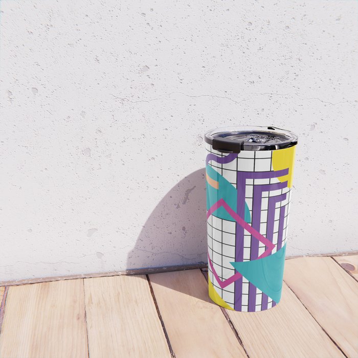Memphis Pattern - 80s Retro White Travel Mug Gallery Image 4