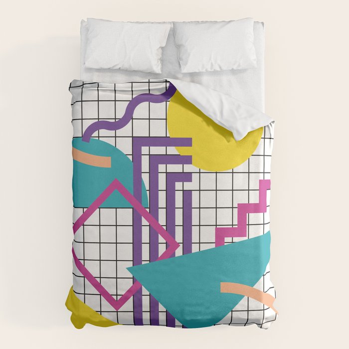 Memphis Pattern - 80s Retro White Duvet Cover Gallery Image 1