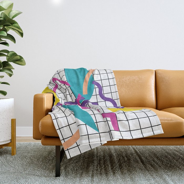Memphis Pattern - 80s Retro White Throw Blanket Gallery Image 1