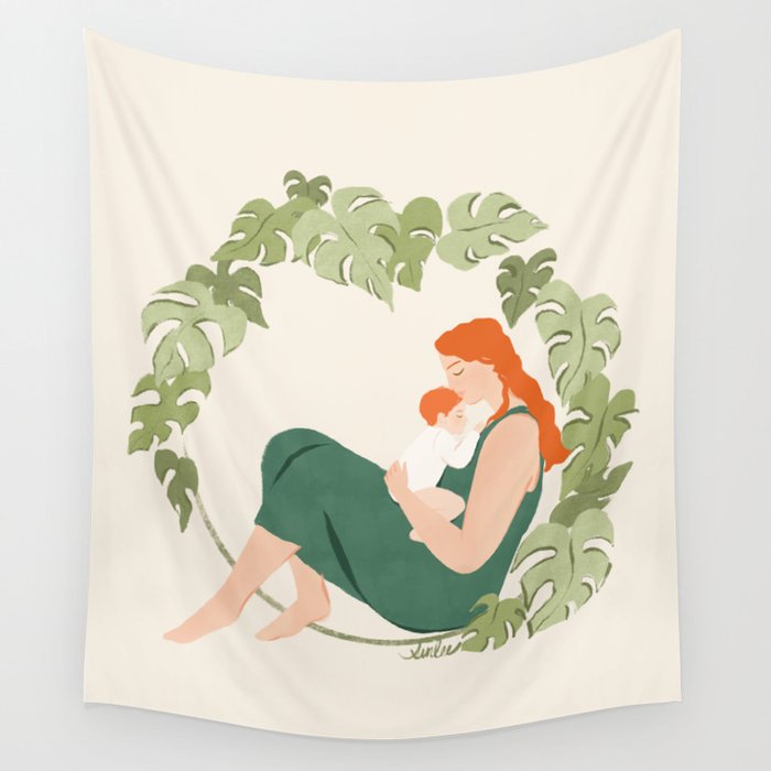 Maternal Bond (Red) Wall Tapestry Gallery Image 4