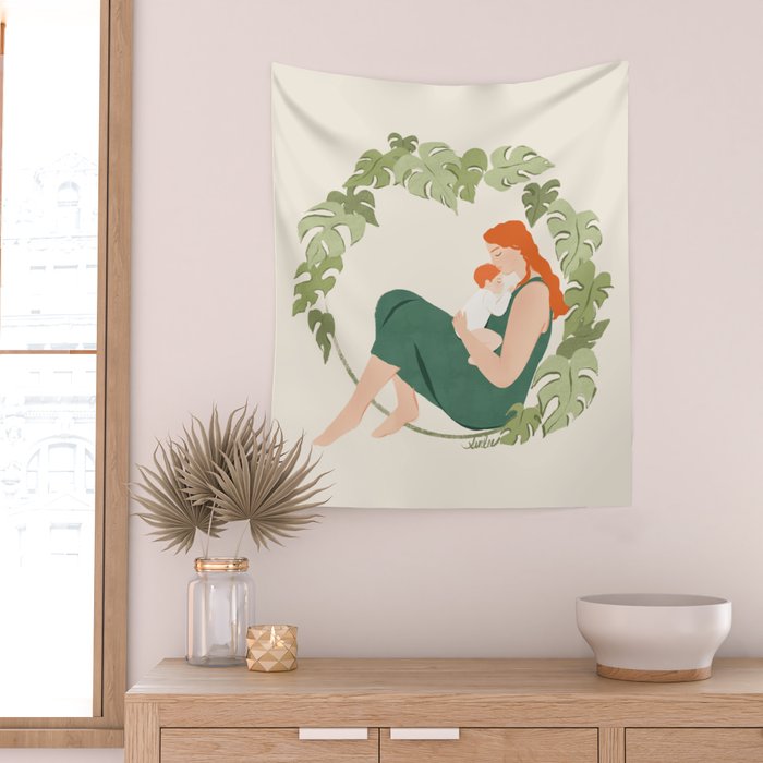 Maternal Bond (Red) Wall Tapestry Gallery Image 2