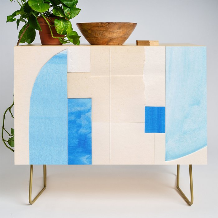 Blue Abstract Collage #2 Credenza Gallery Image 1
