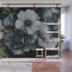 Twilight Floral Symphony In Turquoise Ivory Baroque Tones Wall Mural Gallery Image 1