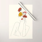 Colorful Thoughts Minimal Line Art Woman with Flowers Wrapping Paper Gallery Image 1
