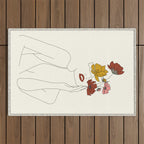 Colorful Thoughts Minimal Line Art Woman with Flowers Outdoor Rug Gallery Image 1