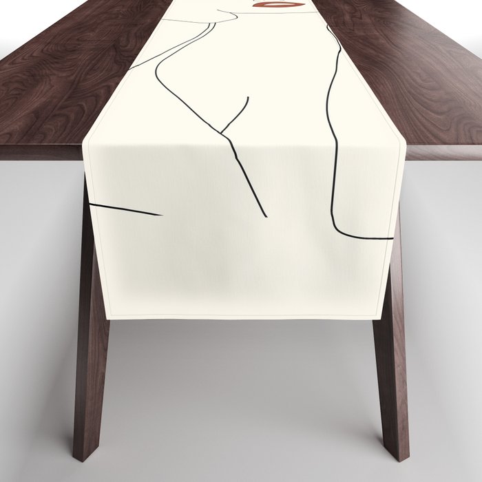 Colorful Thoughts Minimal Line Art Woman with Flowers Table Runner Gallery Image 1