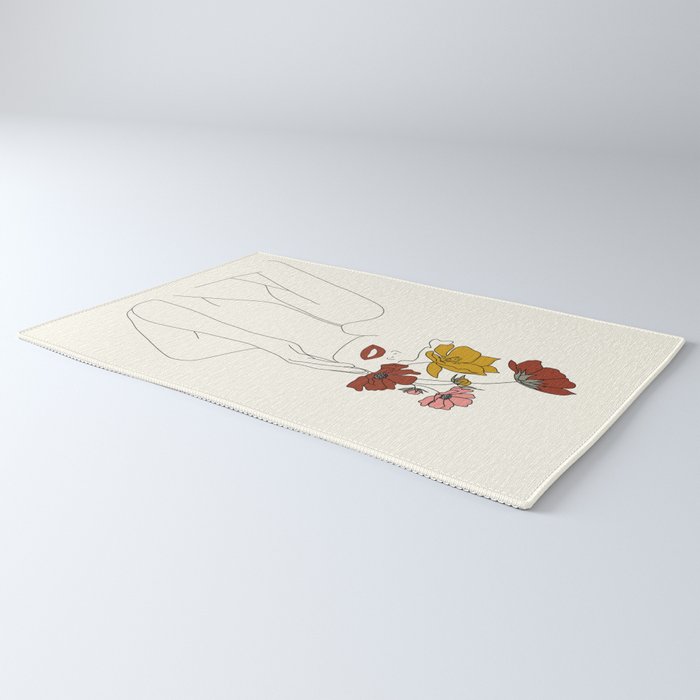 Colorful Thoughts Minimal Line Art Woman with Flowers Rug Gallery Image 3