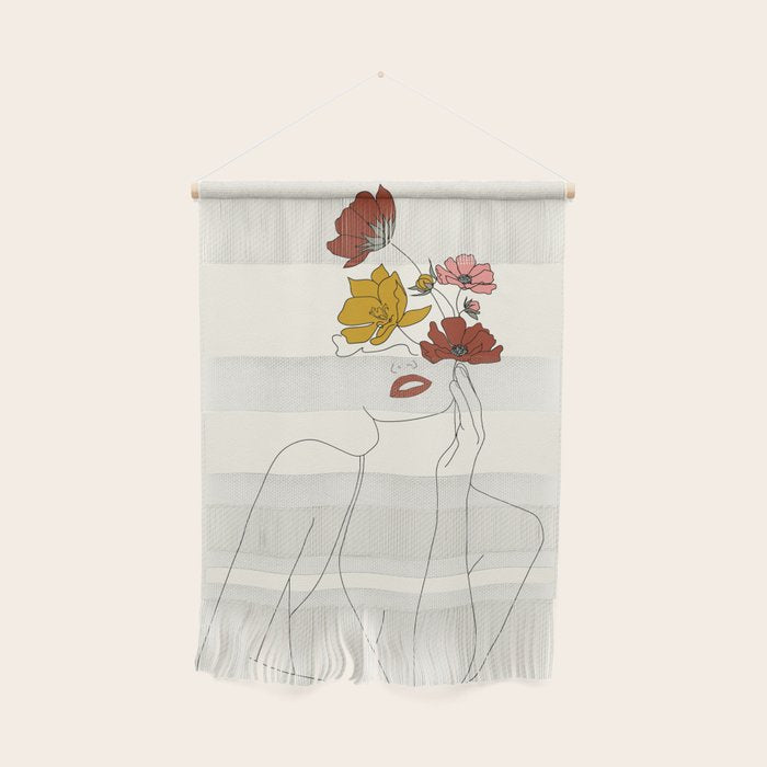 Colorful Thoughts Minimal Line Art Woman with Flowers Wall Hanging Gallery Image 1