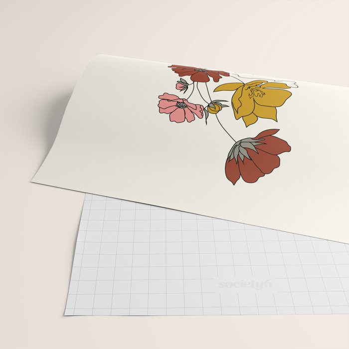 Colorful Thoughts Minimal Line Art Woman with Flowers Wrapping Paper Gallery Image 2