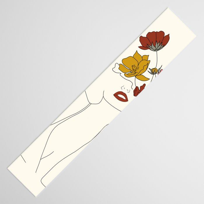 Colorful Thoughts Minimal Line Art Woman with Flowers Table Runner Gallery Image 3