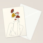 Colorful Thoughts Minimal Line Art Woman with Flowers Stationery Card Gallery Image 2