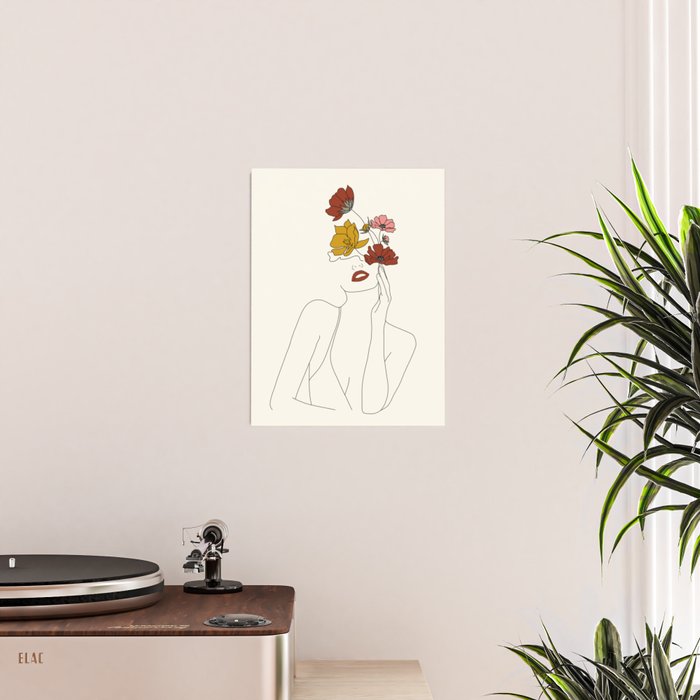 Colorful Thoughts Minimal Line Art Woman with Flowers Poster Gallery Image 2