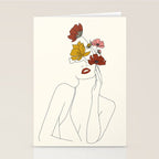 Colorful Thoughts Minimal Line Art Woman with Flowers Stationery Card Gallery Image 2