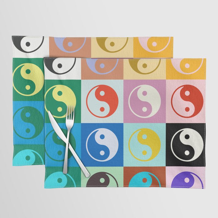 Checkered Yin Yang Pattern (Color Block Version) Placemat Gallery Image 1