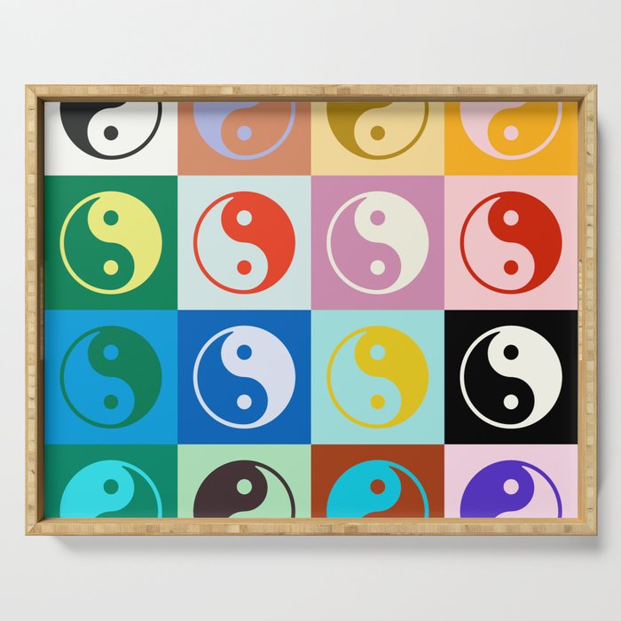 Checkered Yin Yang Pattern (Color Block Version) Serving Tray Gallery Image 1