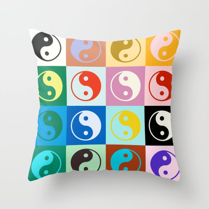 Checkered Yin Yang Pattern (Color Block Version) Throw Pillow Gallery Image 6