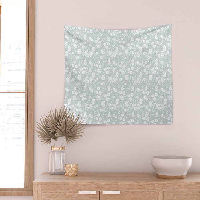 Cluster Flower Vines - Mint Wall Tapestry Gallery Image 2