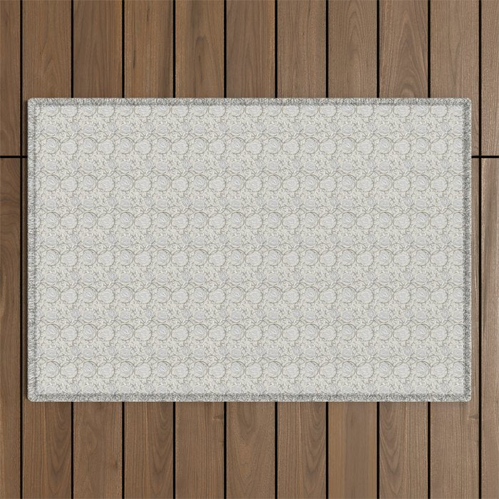 Lotus Block Print Floral - Beige White Outdoor Rug Gallery Image 1