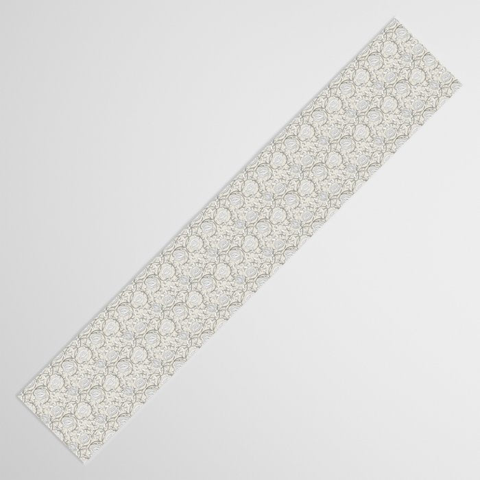 Lotus Block Print Floral - Beige White Table Runner Gallery Image 3
