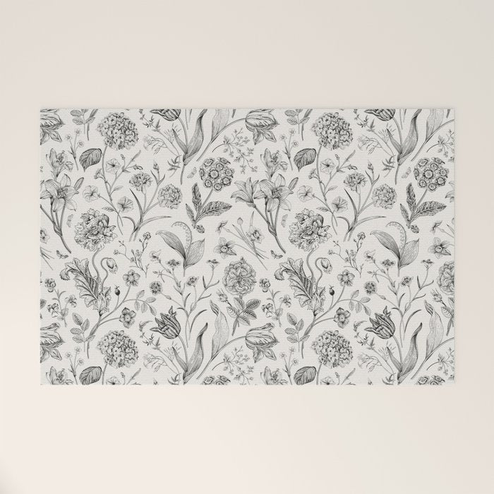 Toile de Jouy Vintage French Floral Welcome Mat Gallery Image 1