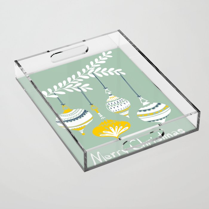 Cheerful little Christmas baubles mint Acrylic Tray Gallery Image 1
