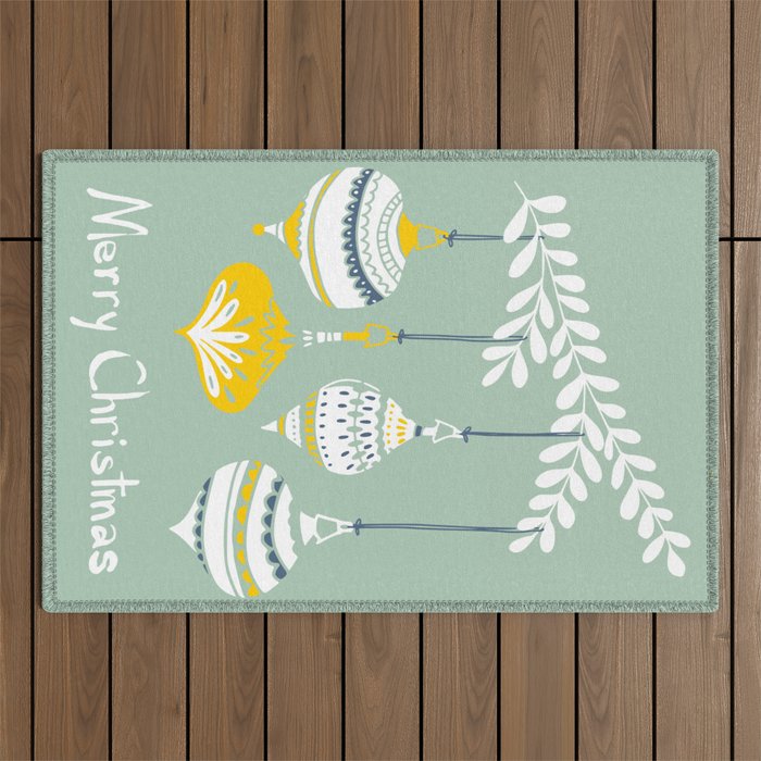 Cheerful little Christmas baubles mint Outdoor Rug Gallery Image 1