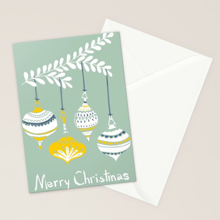 Cheerful little Christmas baubles mint Stationery Card Gallery Image 2