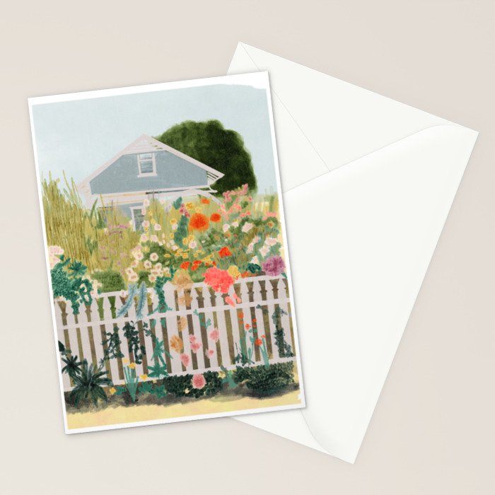A Postcard From Cozy  - mixed media Garden Illustration  Stationery Card Gallery Image 2