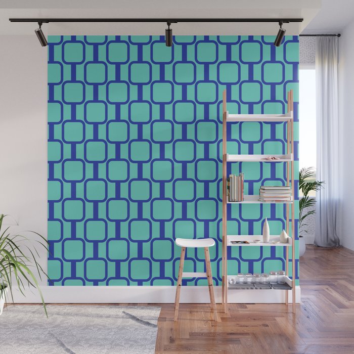 Mod Links Mid Century Modern Geometric Pattern Aqua Blue Wall Mural Gallery Image 1