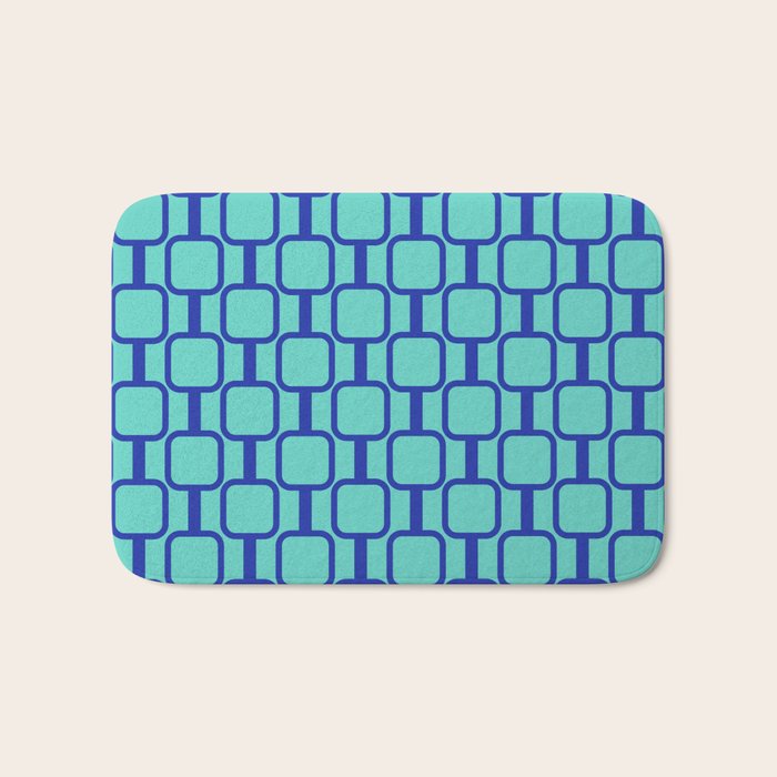 Mod Links Mid Century Modern Geometric Pattern Aqua Blue Bath Mat Gallery Image 1