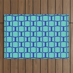 Mod Links Mid Century Modern Geometric Pattern Aqua Blue Outdoor Rug Gallery Image 1