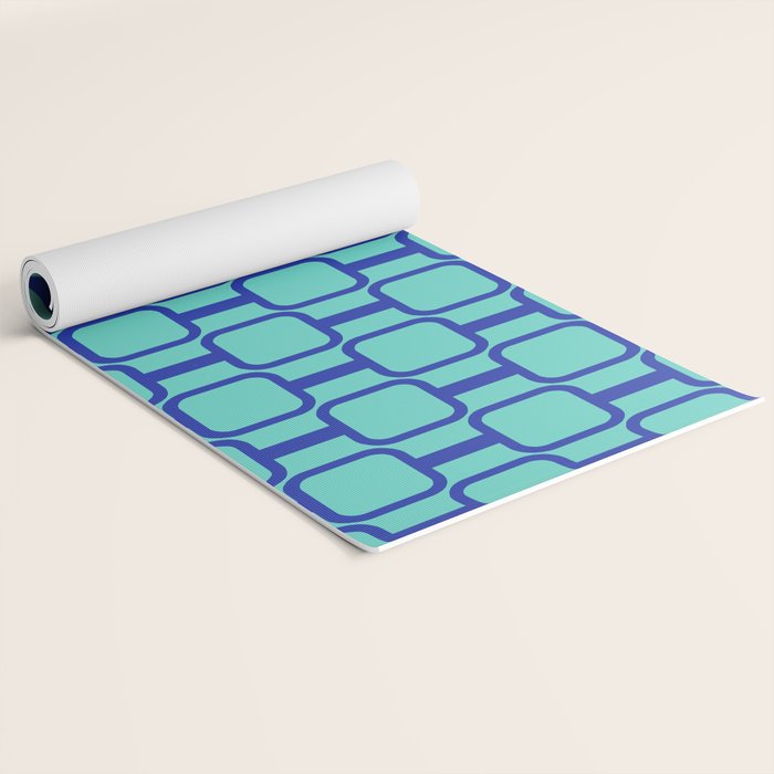 Mod Links Mid Century Modern Geometric Pattern Aqua Blue Yoga Mat Gallery Image 2