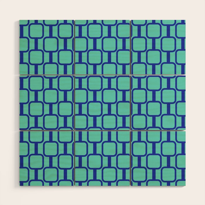 Mod Links Mid Century Modern Geometric Pattern Aqua Blue Wood Wall Art Gallery Image 1