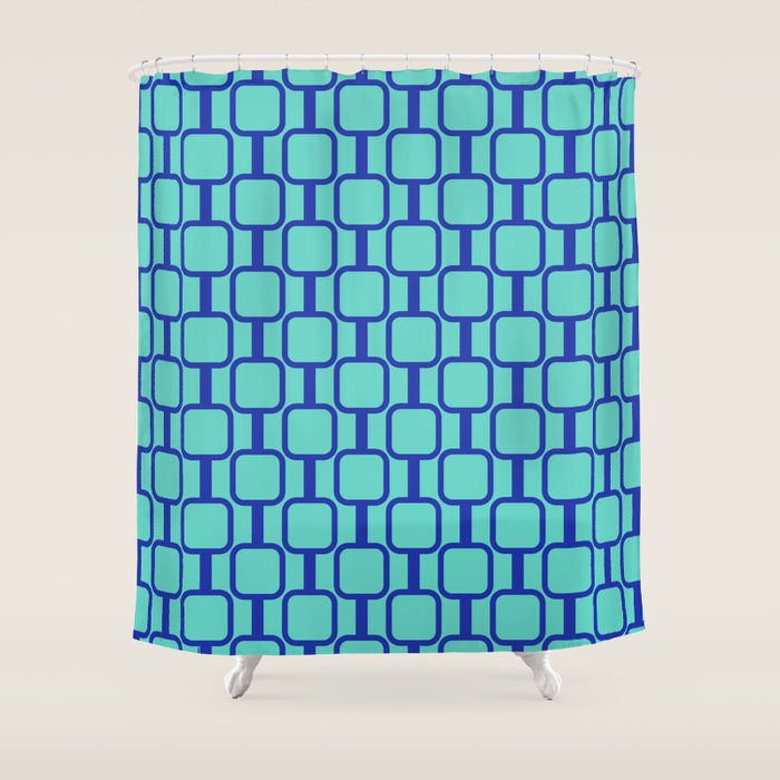 Mod Links Mid Century Modern Geometric Pattern Aqua Blue Shower Curtain Gallery Image 1