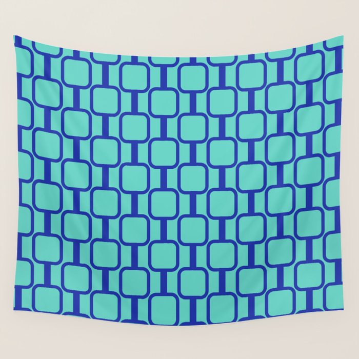 Mod Links Mid Century Modern Geometric Pattern Aqua Blue Wall Tapestry Gallery Image 4